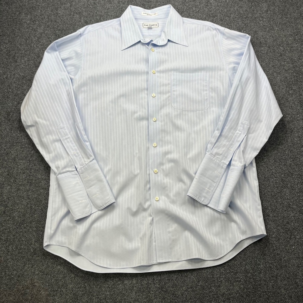 Paul Fredrick Non-Iron French Cuff Dobby Blue Diagonal Stripe Dress Shirt